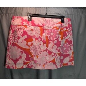 New York & Company Womens Size 16 Skort Floral Pink Orange Bold Colorful Stretch